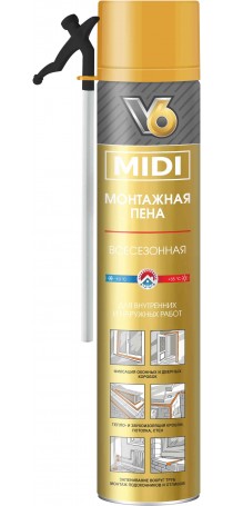 ПЕНА МОНТАЖНАЯ БЫТОВАЯ ВСЕСЕЗОННАЯ V6 MIDI 510 г 01-01-51